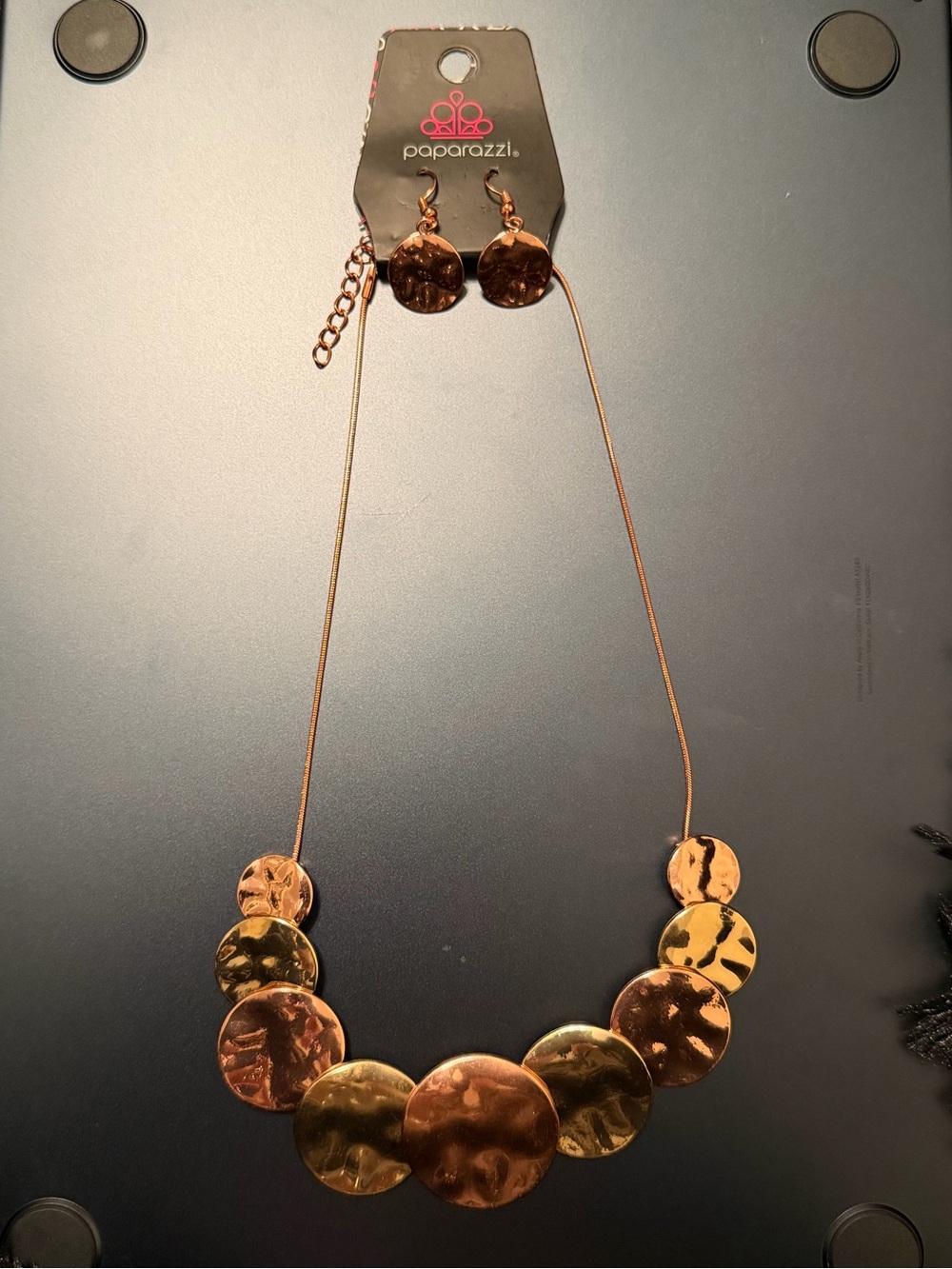 Paparazzi Rose Gold Hammered Disc Necklace & Earrings Set